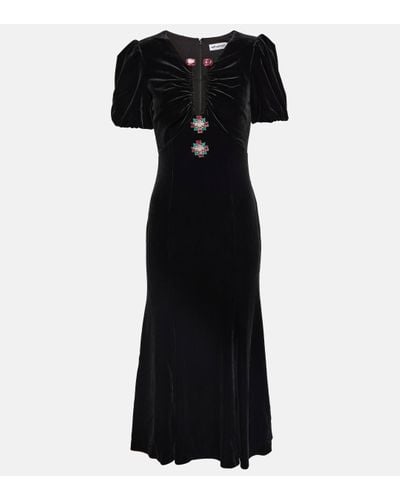 Self-Portrait Crystal-embellished Velvet-textured Stretch-woven Midi Dress - Black