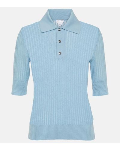 Bottega Veneta Ribbed-knit Wool Polo Shirt - Blue