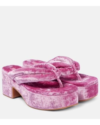 Dries Van Noten Velvet Platform Thong Sandals - Pink