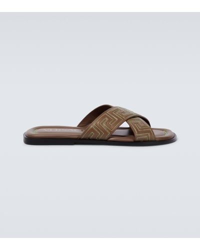 Versace Greca-pattern Open-toe Slides - Brown