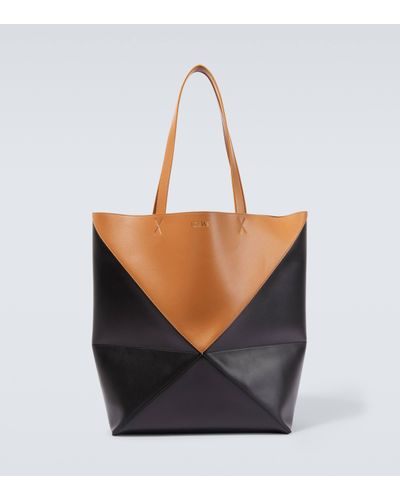 Loewe Puzzle Large Two-tone Leather Tote Bag - Black