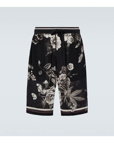 Dolce & Gabbana Bedruckte Shorts aus Seiden-Twill - Schwarz