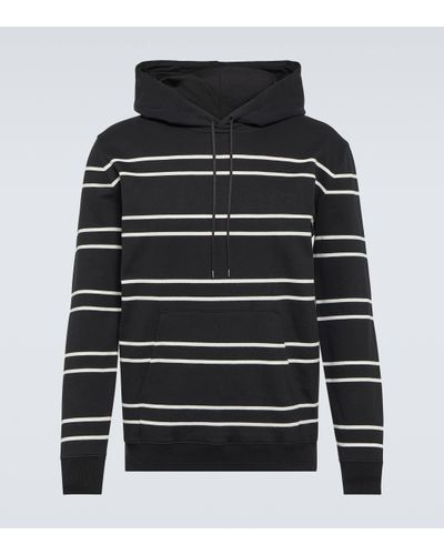 Saint Laurent Striped Cotton Fleece Hoodie - Black