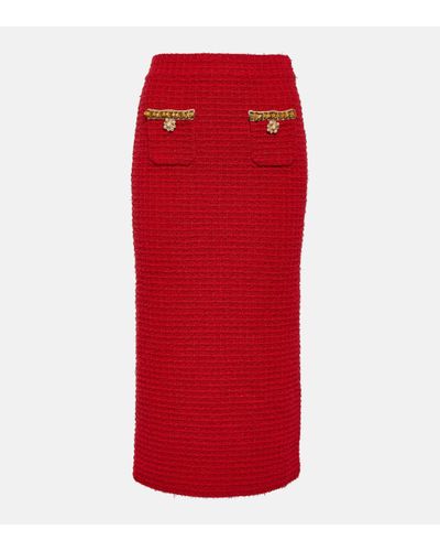 Self-Portrait Embellished Knitted Midi Skirt - Red
