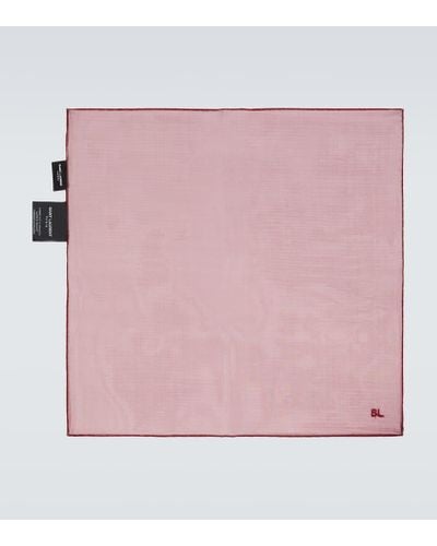 Saint Laurent Logo Embroidered Muslin Pocket Square - Pink