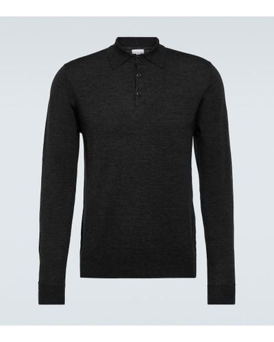 Sunspel Knitted Wool Polo Sweater - Black