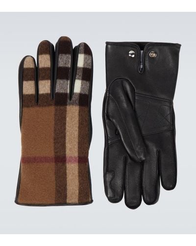 Burberry Leather And Wool Gloves - Black