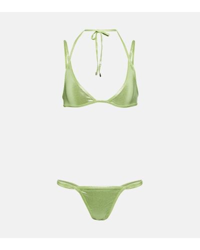The Attico Halterneck Bikini Top - Green