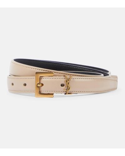 Saint Laurent Cassandre Slim Leather Belt - Natural