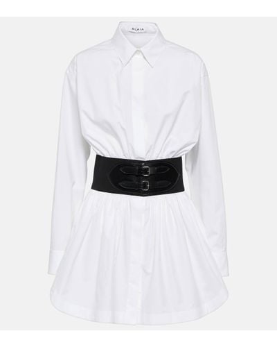 Alaïa Belted Cotton Poplin Shirt - White