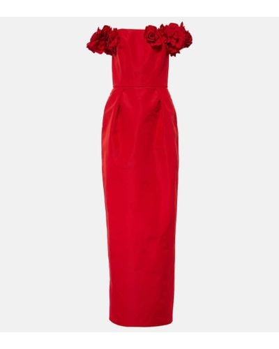 Monique Lhuillier Floral-applique Silk Faille Gown - Red