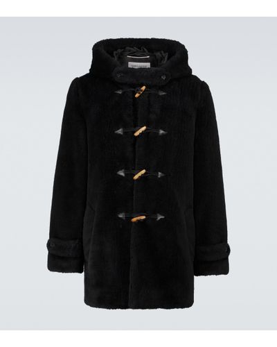 Saint Laurent Abrigo de lana y seda con capucha - Negro