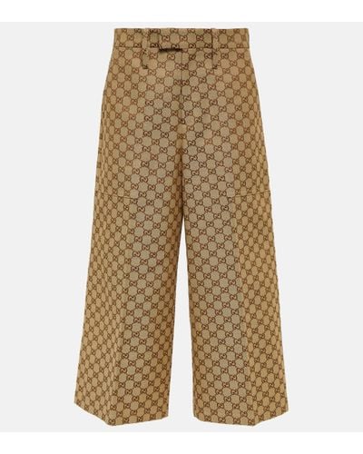 Gucci GG Cotton-blend Wide-leg Trousers - Natural