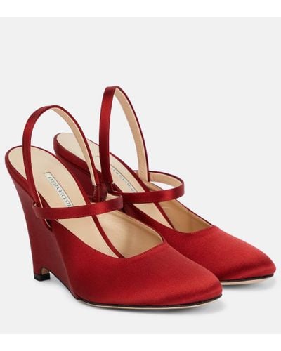 Emilia Wickstead Aster Satin Wedge Pumps - Red