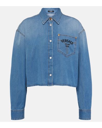 Versace Milano Cropped Denim Shirt - Blue