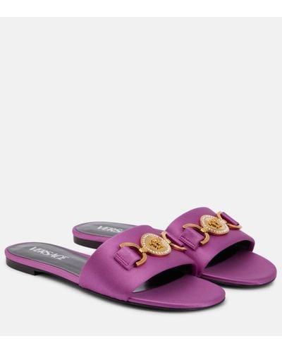 Versace Slides In Satin And Leather - Purple