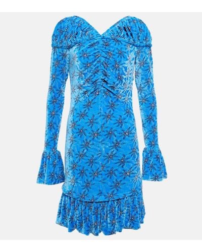 Rabanne Floral Velvet Minidress - Blue