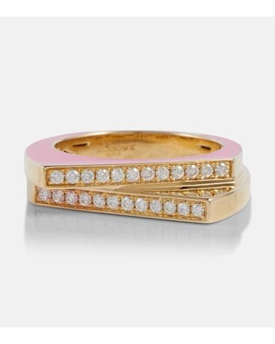 Rainbow K Handcuff 14kt Gold And Enamel Ring With Diamonds - Metallic