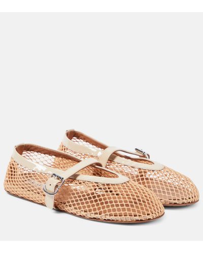 Alaïa Leather-trimmed Fishnet Ballet Flats - Pink