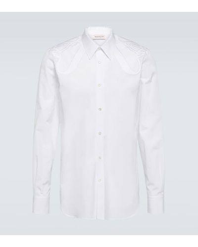 Alexander McQueen Camisa oxford de algodon con aplique - Blanco