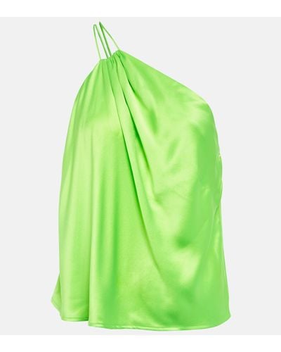 The Sei One-shoulder Silk Satin Top - Green