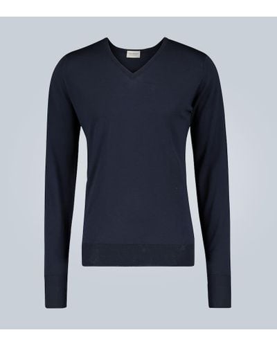 John Smedley Wool V-neck Sweater - Blue