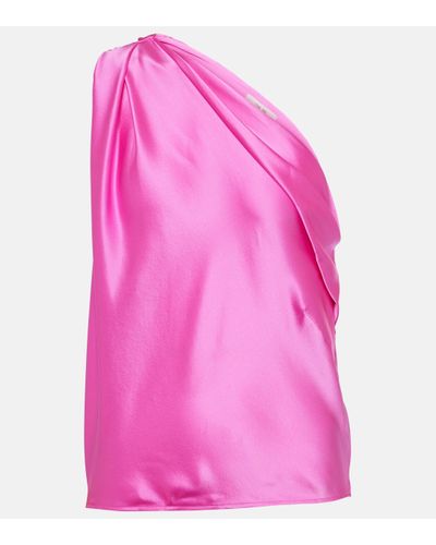 The Sei Draped Silk Satin Top - Pink