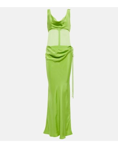 Christopher Esber Sheer-detail Silk Satin Gown - Green