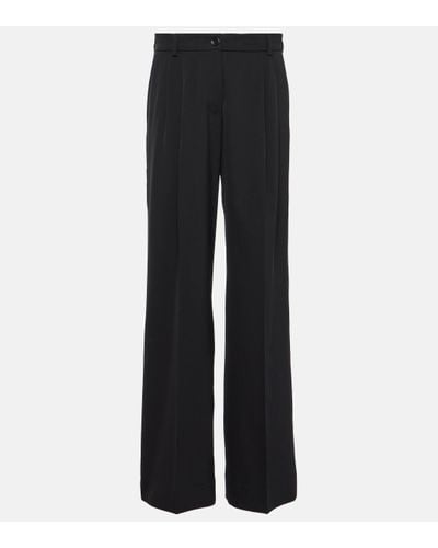 Dolce & Gabbana Pleated Wool-blend Wide-leg Trousers - Black