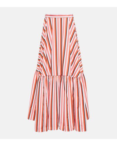 Plan C Striped Cotton Maxi Skirt - Red