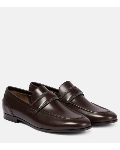 Brunello Cucinelli Embellished Leather Loafers - Brown