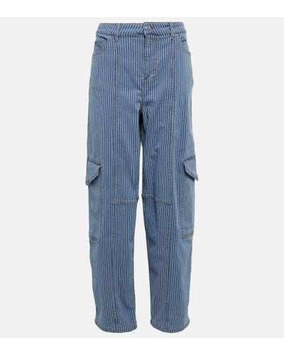 Ganni Striped High-rise Wide Jeans - Blue