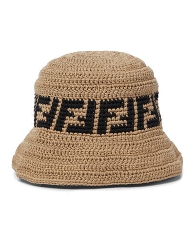 Fendi Ff Logo Crochet Bucket Hat - Natural
