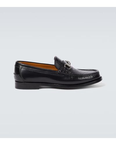 Gucci Horsebit Debossed GG Leather Loafers - Black