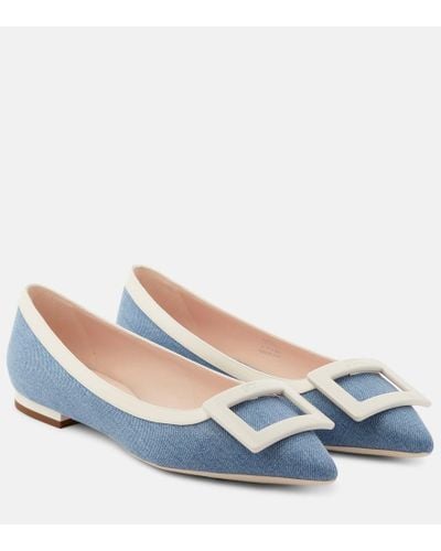 Roger Vivier Bailarinas de denim con piel - Azul