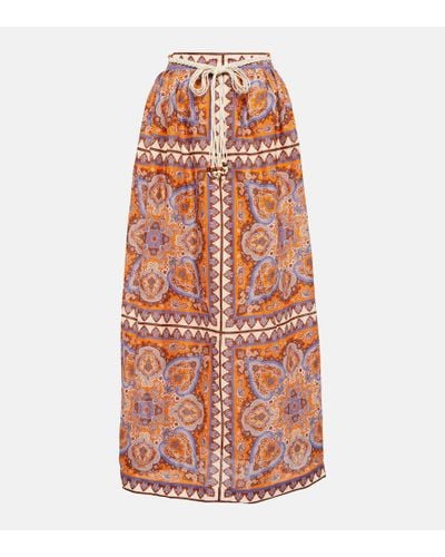 Zimmermann Falda larga Halcyon de lino estampada - Naranja