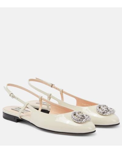 Gucci Double G Patent Leather Slingback Ballet Flats - Natural