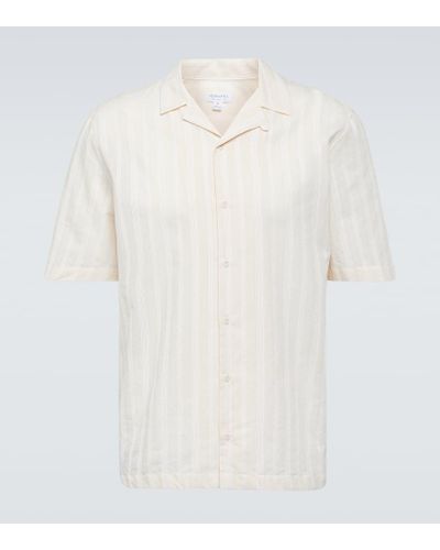 Sunspel Camisa bowling de algodon a rayas - Blanco