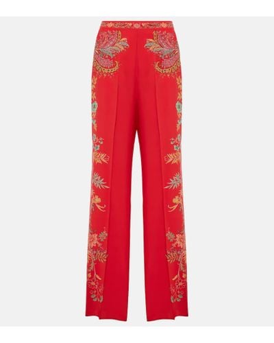 Etro Floral Silk Crepe De Chine Palazzo Pants - Red