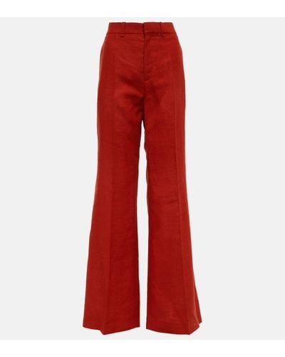 Chloé Pantalon evase a taille haute en lin - Rouge
