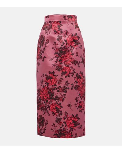 Emilia Wickstead Lorinda Floral Taffeta Pencil Skirt - Red