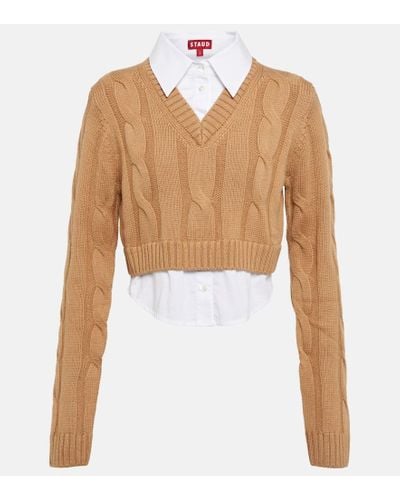 STAUD Duke Cable-knit Wool Sweater - White