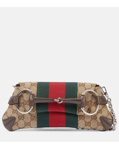 Gucci Horsebit Small GG Canvas Shoulder Bag - Natural