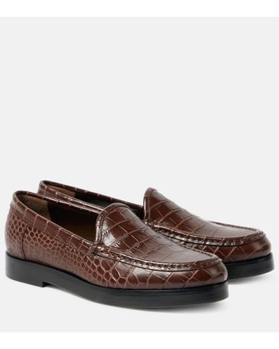 Manolo Blahnik Dinelio Croc-effect Leather Loafers - Brown