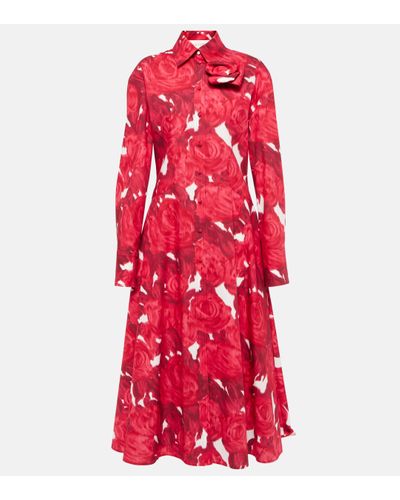 Valentino Robe chemise en coton a fleurs - Rouge