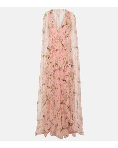Carolina Herrera Caped Floral Silk Gown - Pink