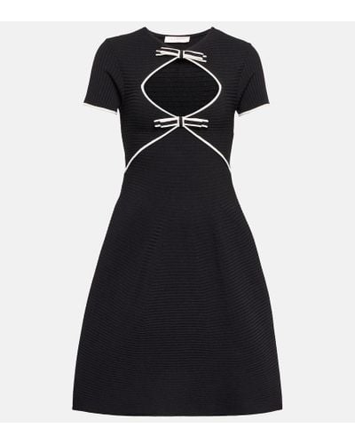 Valentino Ribbed-knit Cutout Minidress - Black