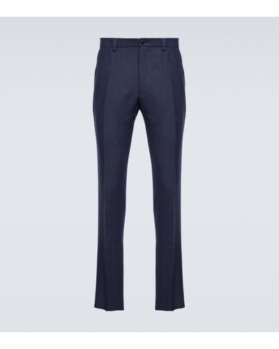 Dolce & Gabbana Pantalon slim a taille mi-haute en lin - Bleu
