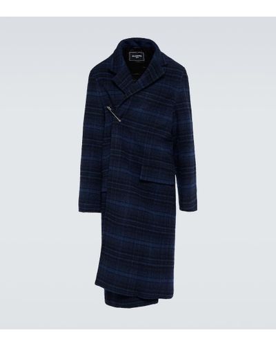 Balenciaga Checked Wool Coat - Blue