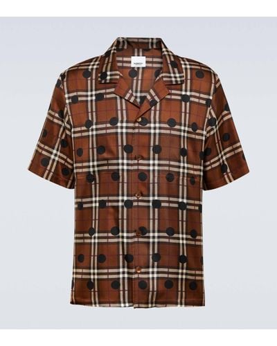 Burberry Polka-dot Checked Silk Twill Shirt - Brown